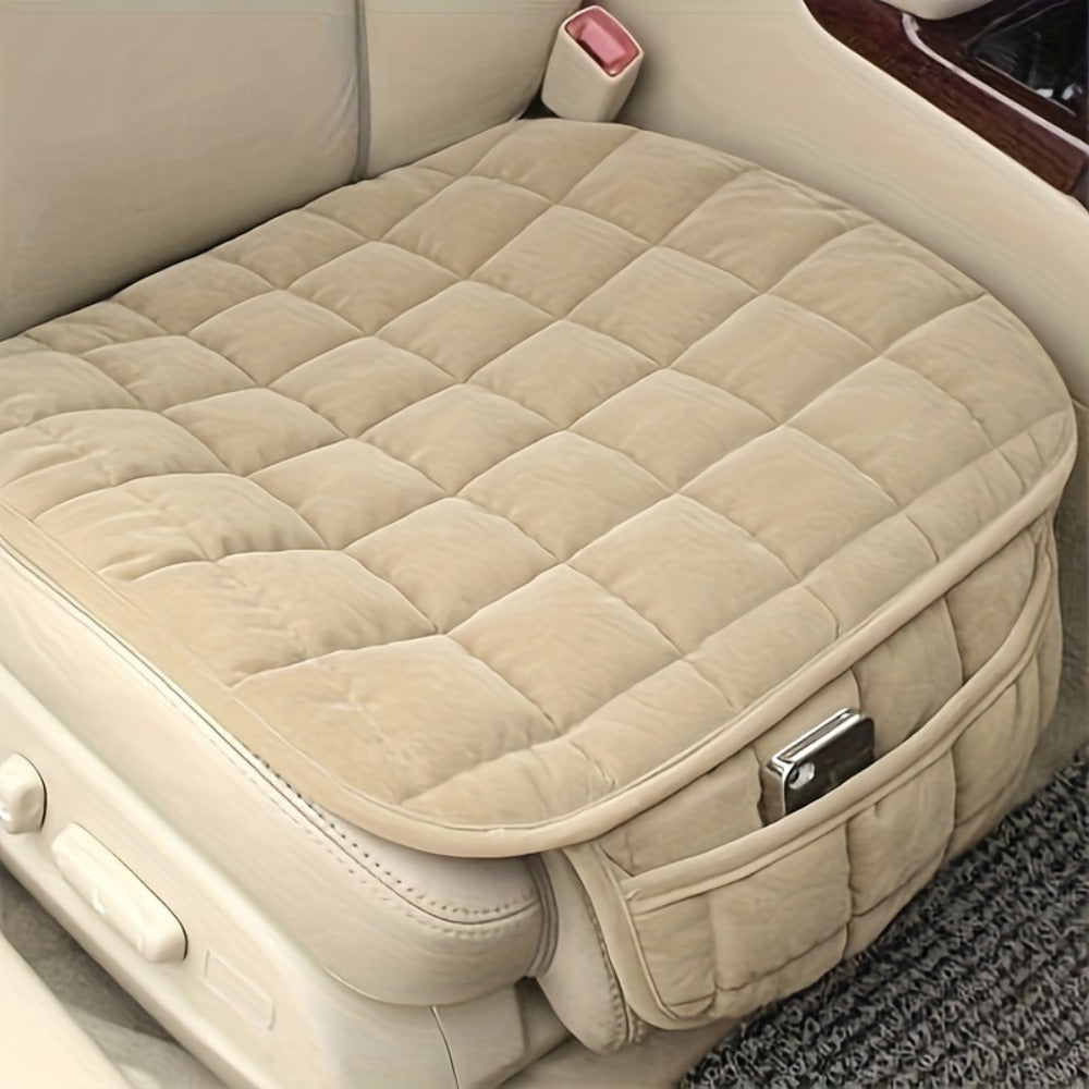 Car Seat Cushions Plush Plaid 3pcs Set – Thickened Cold-Resistant Comfort Pad, Universal Fit for Cars SUVs Trucks, Insulated Non-Slip Seat Cover Cushion