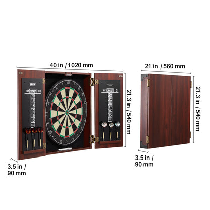 Dartboard Cabinet Set with Steel Tip Darts – 18 Inch Sisal Fiber Board, Retro Wood Cabinet, Scoreboard & Full Accessories Included