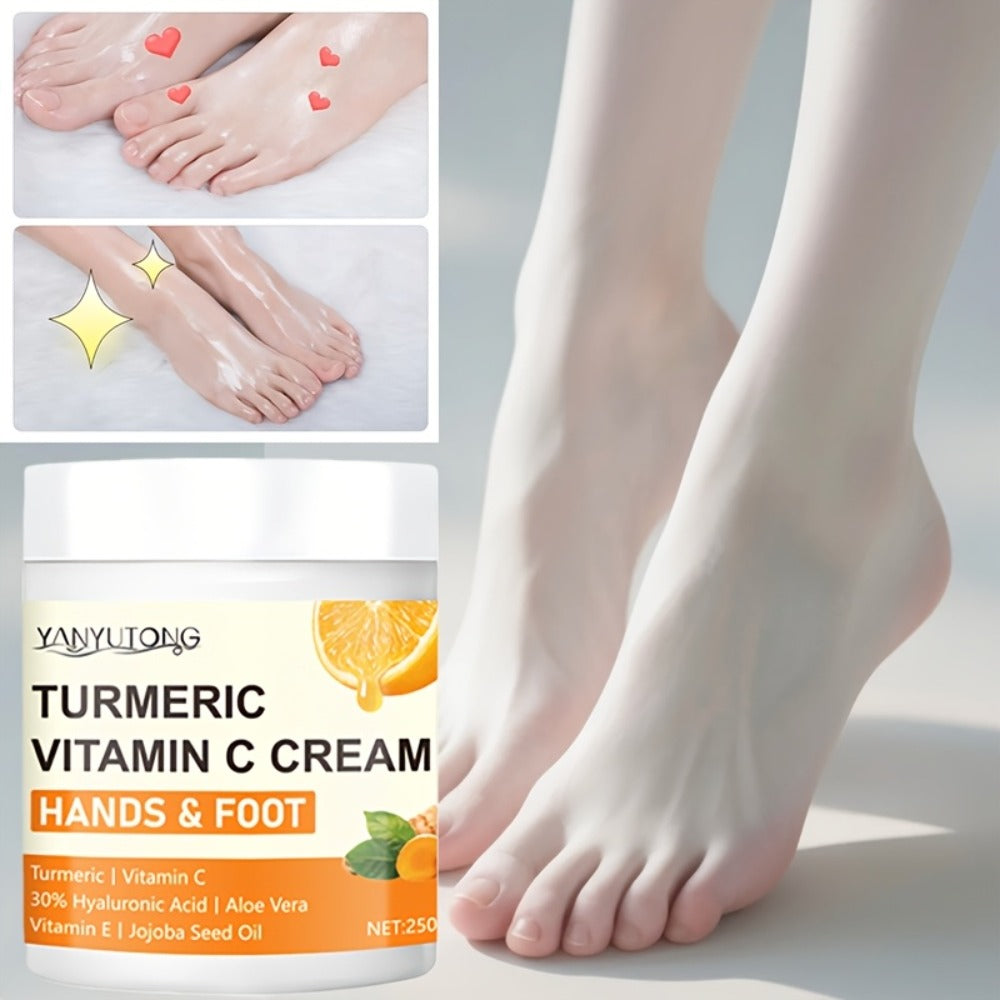 Turmeric Vitamin C Hyaluronic Acid Foot Cream for Dry Cracked Heels Deep Hydration Repair Moisturizer Elbows Rough Skin Gentle Exfoliating Heel Balm 250g