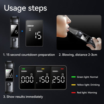USB Rechargeable Breathalyzer with LCD Display – Portable Personal Alcohol Tester, 200mAh Battery, Multi-Person Continuous Testing, Safe Driving Breath Analyzer