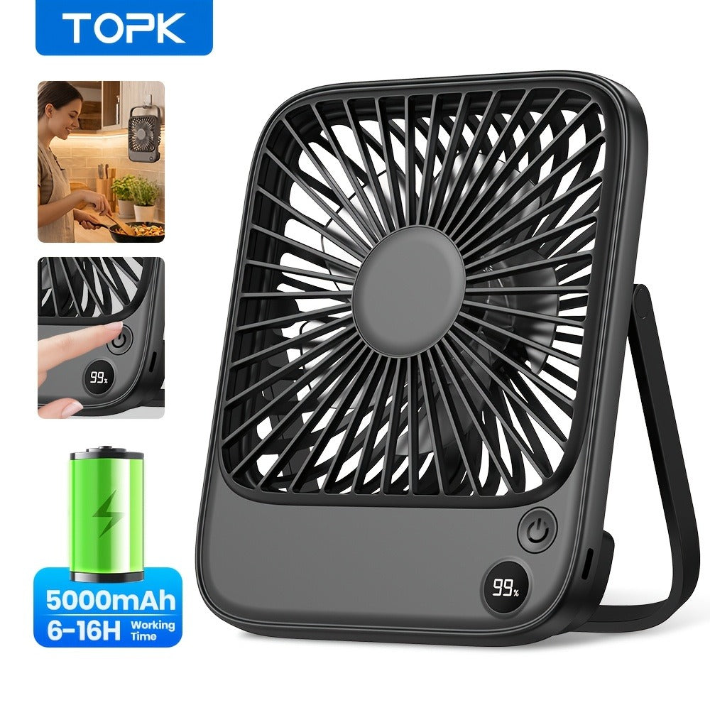 USB Desk Fan Battery Operated | 2000mAh & 5000mAh Rechargeable Mini Personal Fan, 4-Speed Adjustable, 180° Tilt & Foldable, Ultra-Quiet Strong Airflow for Office, Bedroom & Desktop Use – Black, Pink, White