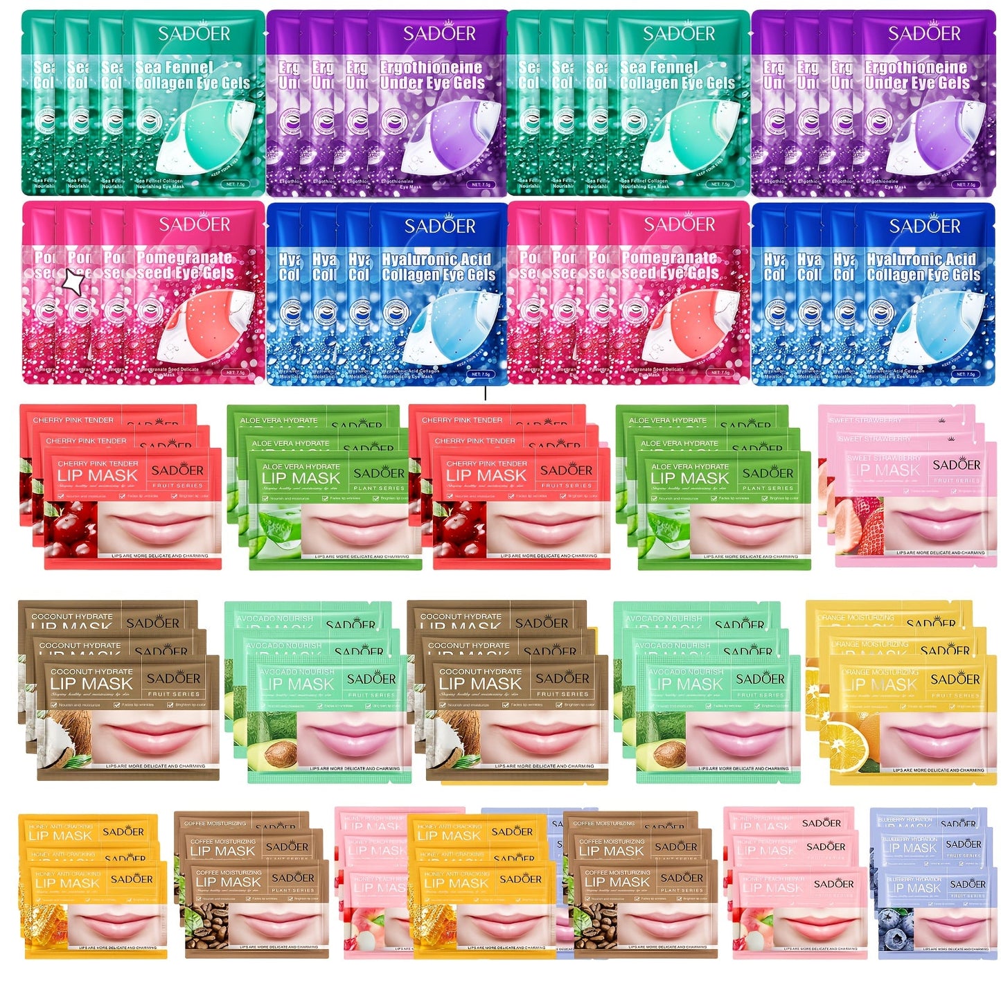 Lip & Under Eye Mask Travel Set 62 Pieces – Moisturizing Non-Greasy Lip Mask & Eye Patch Kit, Hydrating Autumn Winter Skincare for Dry Skin, Lightweight Travel Must-Have Gift for Women