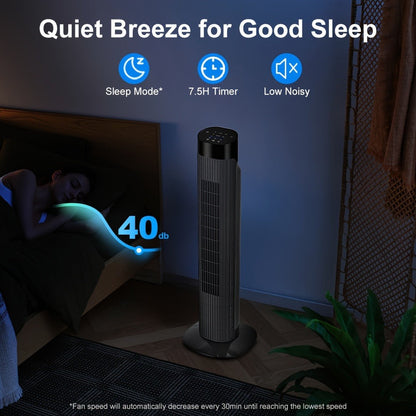 Tower Fan 31 Inch Bladeless | 80° Oscillating Standing Fan with Remote Control, 7.5H Timer & 3-Speed Settings, Quiet Cooling Fan for Bedroom, Living Room & Office – Black & White