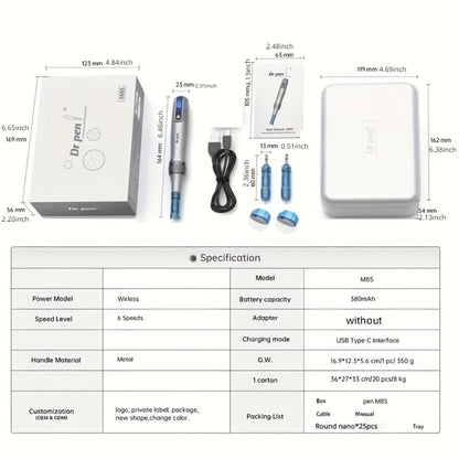 Dr. Pen M8S Microneedling Pen with 25Pcs Nano Cartridges