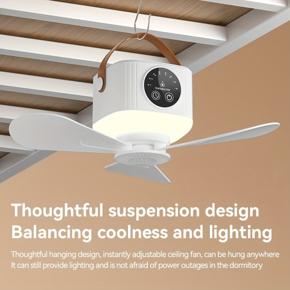 Camping Fan with Light & USB Rechargeable | Portable Outdoor Tent Fan with Tripod Stand, Detachable Blades, Adjustable Speed & Brightness for Camping, Bedroom, Dormitory & Travel Use – Silent Operation