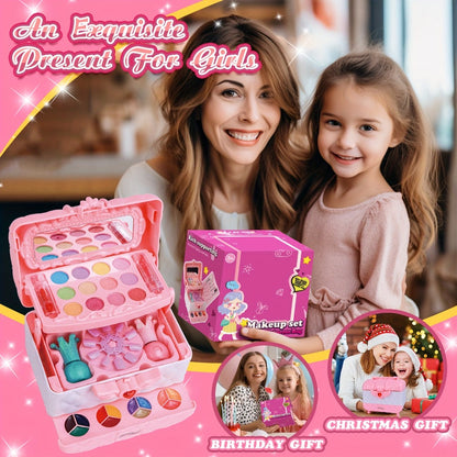 Kids Makeup Kit for Girls Ages 5-12 – 48PCS Princess Pretend Play Cosmetics Set, Washable Hypoallergenic Eyeshadow, Blush, Lip Gloss, Glitter, Nail Polish & Tools, Birthday Gift for Girls