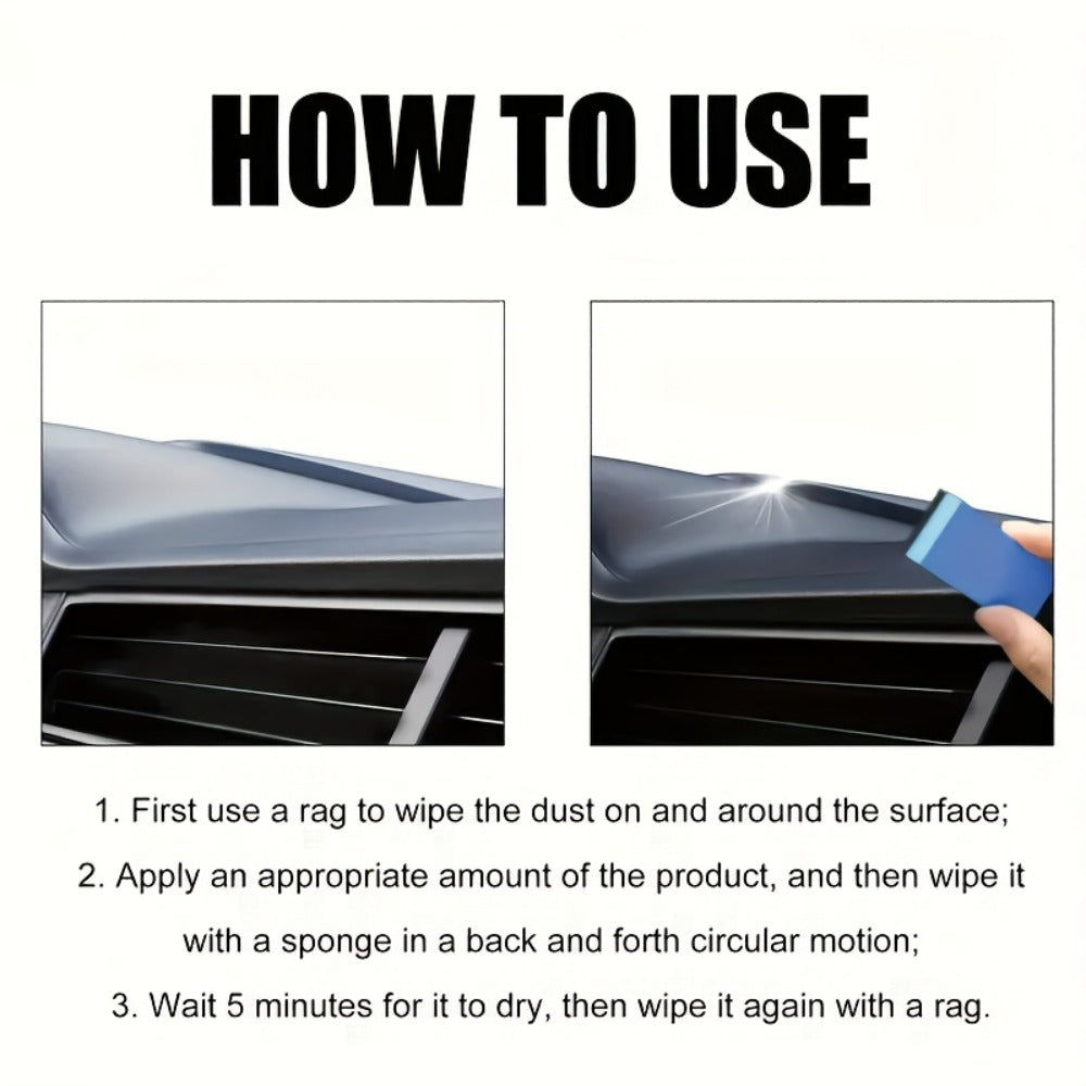 Automotive Plastic Restorer & Whitening Cream - All-in-One Dashboard, Tire & Seat Polish Paste for Car Interior Gloss, Upholstery Care & Long-Lasting Protection, Includes Applicator Sponge (150g)