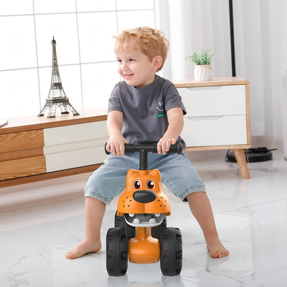 Baby Balance Bike 4 Wheels with Adjustable Seat Toddler Walker Ride On Toy for Ages 10 Months to 3 Years Boys Girls First Birthday Christmas Gift Tiger Design Yellow