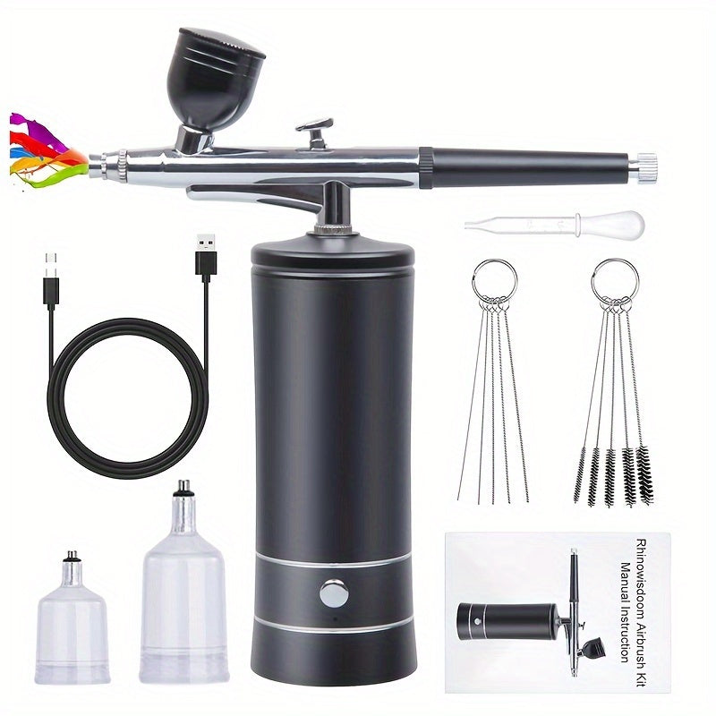 Portable Cordless Airbrush Kit with Compressor 0.3mm Nozzle – USB-C Rechargeable 23-27PSI Airbrush Gun for Makeup Nail Art Cake Decorating Painting Tattoo Model