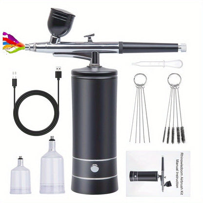 Portable Cordless Airbrush Kit with Compressor 0.3mm Nozzle – USB-C Rechargeable 23-27PSI Airbrush Gun for Makeup Nail Art Cake Decorating Painting Tattoo Model