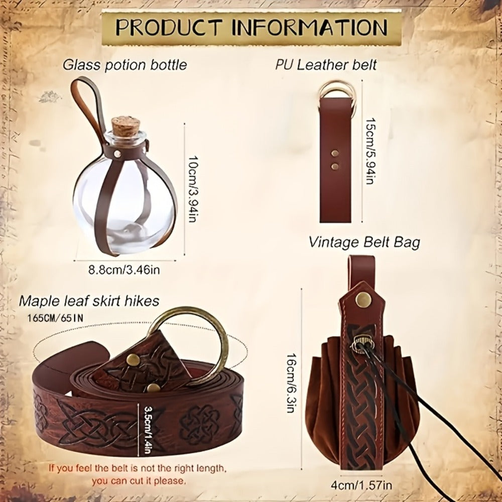 Renaissance Corset Set 5-Piece Ladies – Medieval Belt Pouch Potion Bottle Waist Protector, Women Halloween LARP Cosplay Renaissance Fair Outfit, Stage Prop & Photography Costume Gift