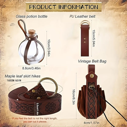 Renaissance Corset Set 5-Piece Ladies – Medieval Belt Pouch Potion Bottle Waist Protector, Women Halloween LARP Cosplay Renaissance Fair Outfit, Stage Prop & Photography Costume Gift