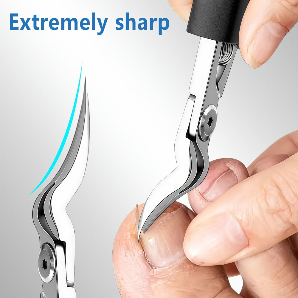 Ingrown Toenail Clipper Kit 7 Piece Professional Pedicure Set with Curved Blade Angled Head Nail File Cuticle Nipper Dead Skin Remover for Thick Toenails Men Women Elderly