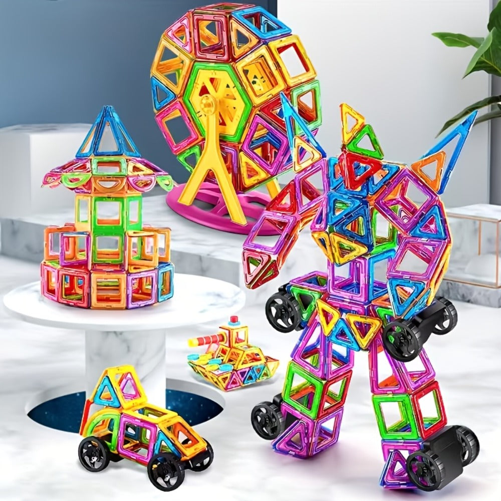 Large Magnetic Tiles 67 Piece STEM Building Kit – DIY Magnetic Building Blocks for Boys & Girls Ages 3+, Random Assorted Colors, Creative Construction Toy, Birthday Halloween Christmas Gift