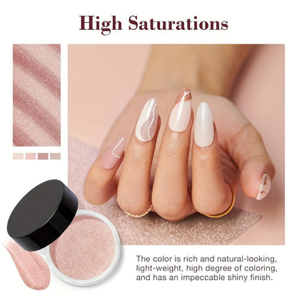 Nude Shimmer Dip Powder Nail Kit for Beginners 4 Colors with Base Coat Top Coat & Activator – Complete No Lamp Nail System for Home Salon DIY Nail Designs Gift for Women