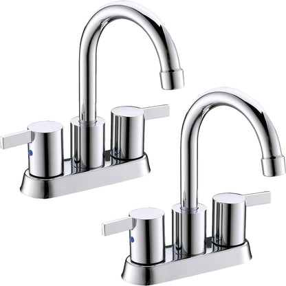 Bathroom Faucet 4-Inch 2-Handle Centerset – 360° Swivel Spout, Pop-Up Drain & Supply Lines Included, 2-3 Hole Vanity Sink Faucet for RV & Home, Brushed Gold, Matte Black, Nickel & Chrome