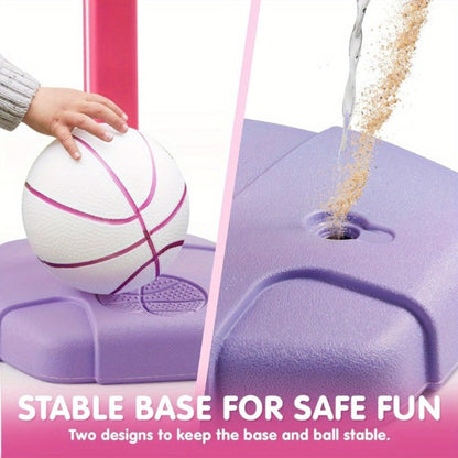 Toddler Basketball Hoop Adjustable Height 2.5-3.5ft Kids Basketball Goal with 4 Balls Air Pump Indoor Outdoor Sports Toy for Boys Girls Ages 1-6 Birthday Christmas Easter Gift Pink Purple