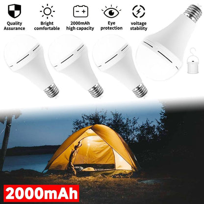 Rechargeable Emergency LED Light Bulb 12W 6500K 2000mAh with Polished Metal Finish – Spherical Design Half-Flip Installation Backup Battery Bulb for Camping Hiking Indoor Outdoor Power Outage, 4 Pack