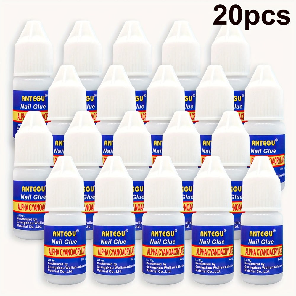 Press On Nail Glue 20 Bottles Super Strong Acrylic Bond Long Lasting False Nails Adhesive Nail Patches Broken Nail Repair Professional DIY Manicure Kit