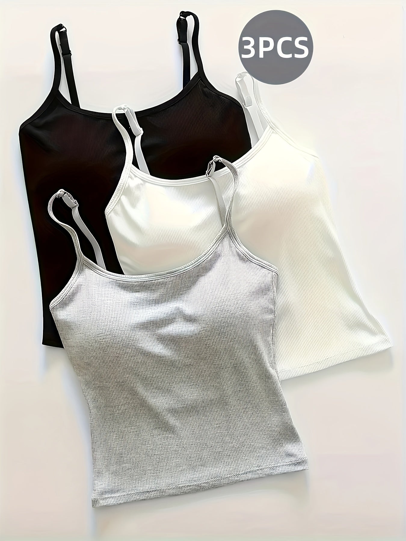 Women's Built-In Bra Sling Tops - 3-Pack Ribbed Casual
