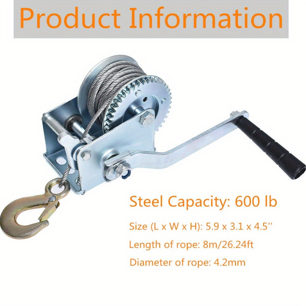 Hand Crank Winch 600-1600 Lbs Double Brake Safety Heavy Duty Steel Cable For Utility Boat Atv Trailers Farm Garage Pulling