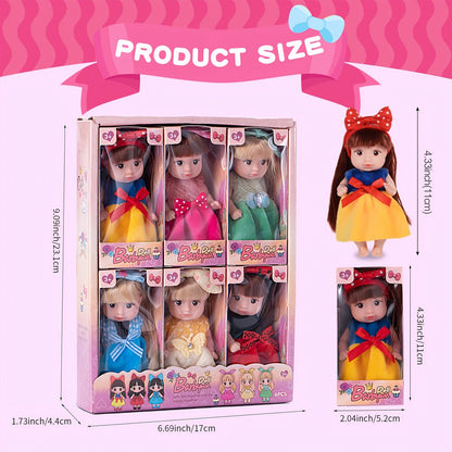 Mini Fashion Dolls Set of 6 – 4-Inch Poseable Collectible Dolls with Glitter Eyes, Stylish Hair & Cute Outfits, Perfect Gift for Girls, Birthday & Christmas Toy for Kids