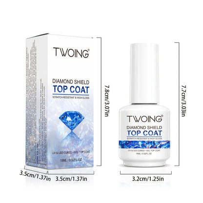 No-Wipe Gel Top Coat 2-Pack Diamond Shine High Gloss — LED Soak-Off Nail Sealer, Long-Lasting Scratch-Resistant Crystal Clear Finish for Salon & Home Manicure, Nail Art Sealer for Glitter & Foils (0.51oz Each)