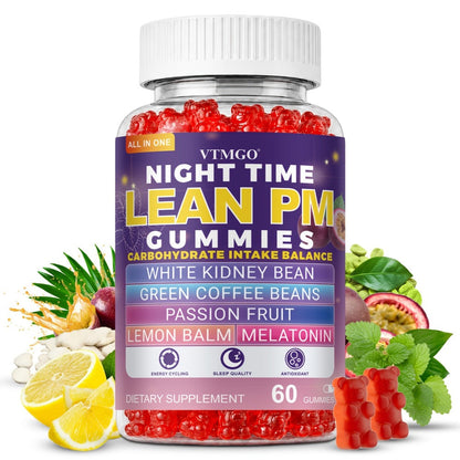 Sleep Gummies with Melatonin, Lemon Balm & Passionflower — Night Time Lean PM Formula | White Kidney Bean, Green Coffee | Relaxation, Restful Sleep & Nighttime Wellness | 60 Gummies