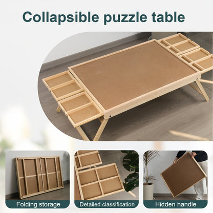 Jigsaw Puzzle Table with Folding Legs – 4 Drawers 16 Sorting Grids Portable Wooden Puzzle Board for 1000 Pieces, Storage Organizer Gift for Adults Seniors Family Game Night Home Office