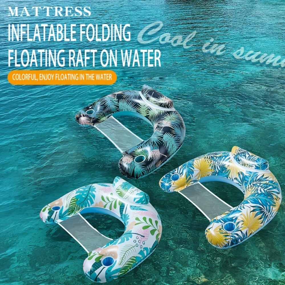Inflatable Pool Float Chair with Cup Holder & Backrest for Adults – Striped Durable Water Lounge Float, 3-Color Set, 6-Pack or Single Options for Pool Lake River Summer Party