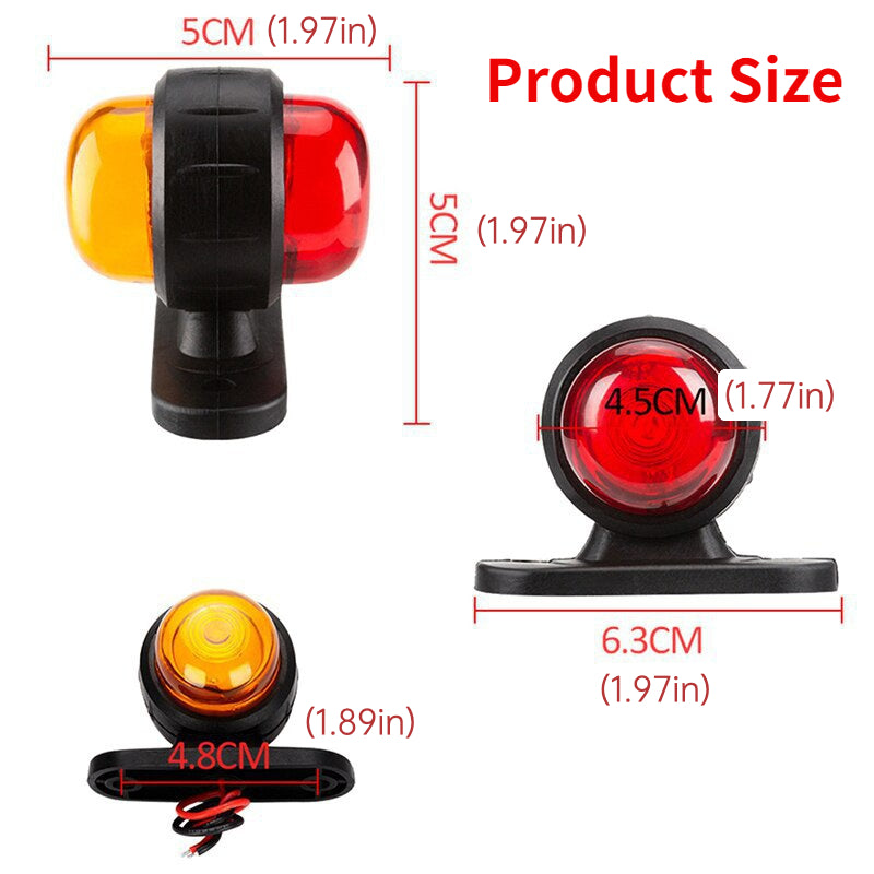 2pcs 12-24V Universal Side Marker Lights Double Side Lighting Indicator Lamp Warning Light for Truck, Without Battery