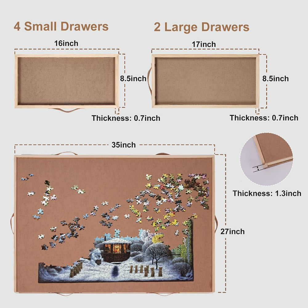 Wooden Jigsaw Puzzle Board for 1500 Pieces – Rotating Turntable Table with Sorting Drawers & Dust Cover | Premium Puzzle Organizer for Adults, Seniors & Families | Large Work Surface, Game Room Gift