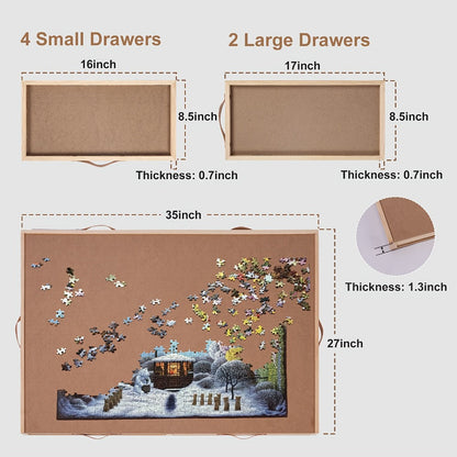 Wooden Jigsaw Puzzle Board for 1500 Pieces – Rotating Turntable Table with Sorting Drawers & Dust Cover | Premium Puzzle Organizer for Adults, Seniors & Families | Large Work Surface, Game Room Gift