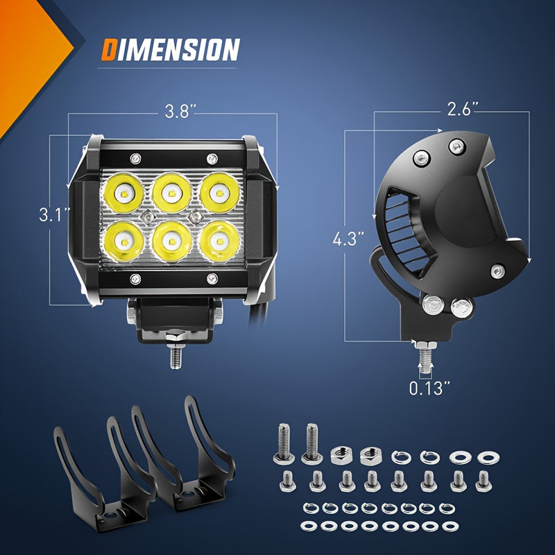 2pcs 18W Spot Driving Fog Light Off Road Led Lights Bar 2" Tow Hitch Bracket With Wiring Harness Kit -2 Leads, Without Battery