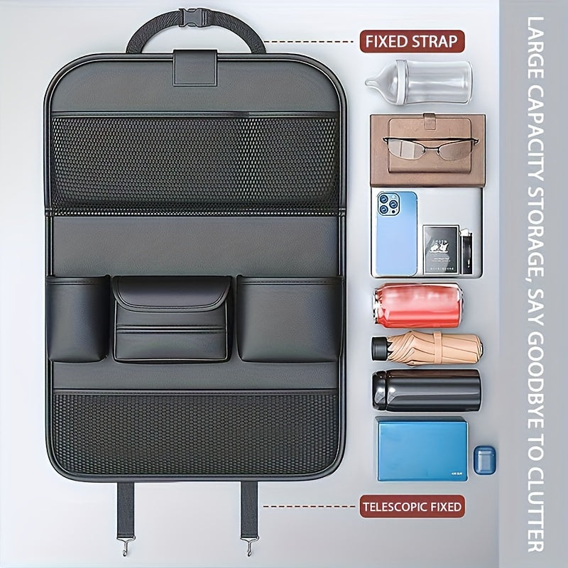 Faux Leather Premium Car Seat Back Organizer Travel Additions Seat Storage Bag Back Seat Dining Table And Cup Holder Universal Model