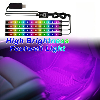 RGB Car Footwell LED Light Kit, USB Powered 5V Multicolor Interior Ambient Light Strip, DIY Under-Seat Car Seat Illumination Kit for All Vehicles, 4pcs Neon Atmosphere Lights