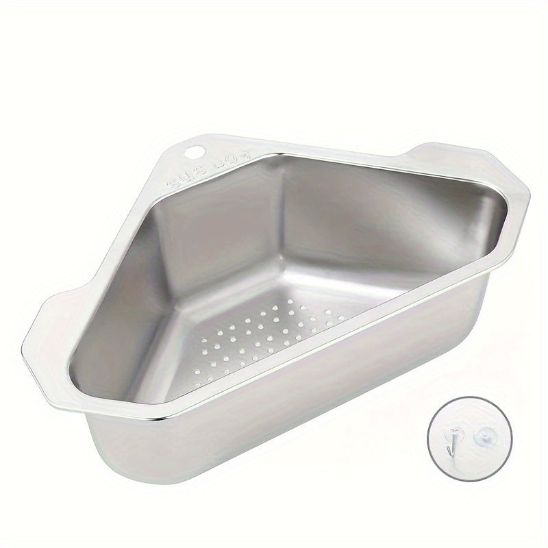 Kitchen Drain Strainer Basket 304 Stainless Steel Triangular Corner Sink Filter – Food Scrap & Leftover Catcher for Kitchen Sink & Wash Basin, Rust-Proof Easy Clean Drain Basket Silver
