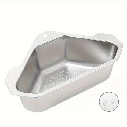 Kitchen Drain Strainer Basket 304 Stainless Steel Triangular Corner Sink Filter – Food Scrap & Leftover Catcher for Kitchen Sink & Wash Basin, Rust-Proof Easy Clean Drain Basket Silver