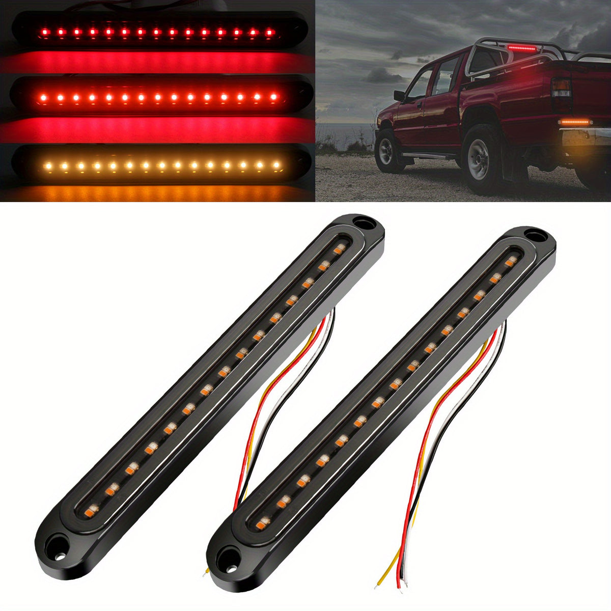 Set of 2 Smoked Lens 10-Inch LED Side Light Bars for Vehicles, Featuring Sequential Turn Signals, Suitable for Pickup Trucks And Utvs, Without Battery