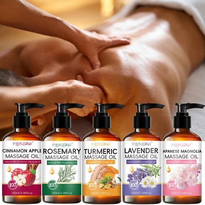 Moisturizing Massage Oil 3.38oz Natural Botanical - Turmeric, Rosemary, Lavender & Cherry Blossom with Glycerin, Nourishing Body Oil for All Skin Types, Gentle Non-Irritating Spa Skincare Gift for Women