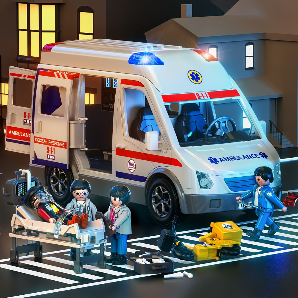 Ambulance Toy Playset for Kids Ages 3-8 – Realistic Friction-Powered Emergency Vehicle with Flashing Lights & Siren Sound, Durable Design, Birthday Holiday Gift for Boys & Girls