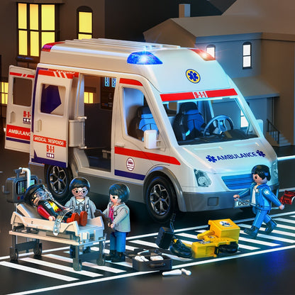 Ambulance Toy Playset for Kids Ages 3-8 – Realistic Friction-Powered Emergency Vehicle with Flashing Lights & Siren Sound, Durable Design, Birthday Holiday Gift for Boys & Girls