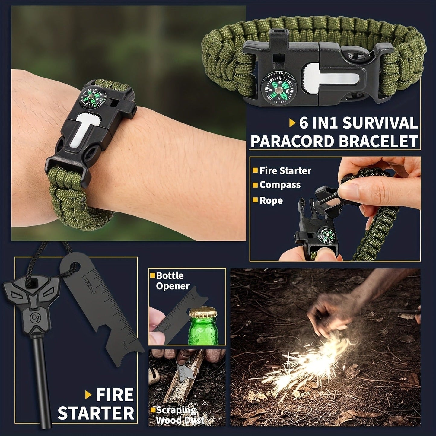 Survival Gear Kit Emergency Tool Set – Outdoor Multifunctional Camping Axe, Survival Shovel & Flint Fire Starter, 12pcs Basic or 158pcs Full Kit for Hiking, Hunting, Earthquake & Outdoor Adventures