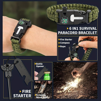 Survival Gear Kit Emergency Tool Set – Outdoor Multifunctional Camping Axe, Survival Shovel & Flint Fire Starter, 12pcs Basic or 158pcs Full Kit for Hiking, Hunting, Earthquake & Outdoor Adventures