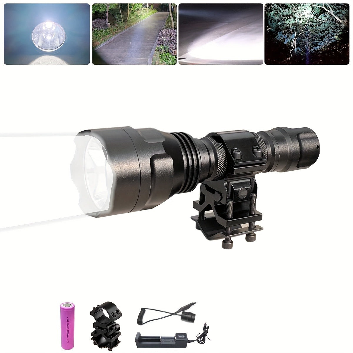 Night Hunting Flashlight with Remote Control Switch – 350 Yards High Power Green Red White Light, 18650 Rechargeable, Multiple Mounts for Hunting, Fishing, Camping & Beekeeping, Best Gift for Men