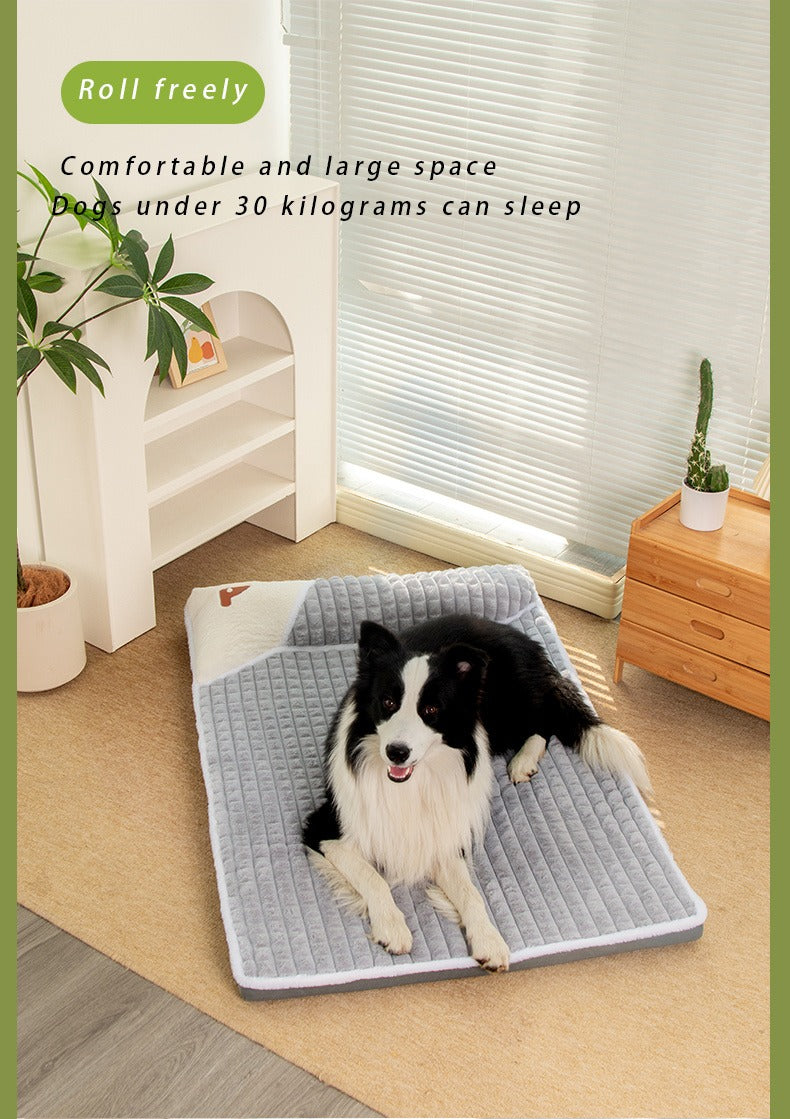 Thickened Dog Bed & Cat Bed Mat with Pillow – Anti-Slip, Machine Washable, Detachable Crate Mat for All Dogs & Cats, L & XL