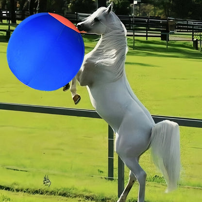 Horse Training Ball 21.7" Anti-Burst Silicone Grazing Ball with Cover & Hanging Belt for Horses Goats Dogs, Large Stable Toy Boredom Buster Ball for Equine Play & Exercise, Blue & Orange