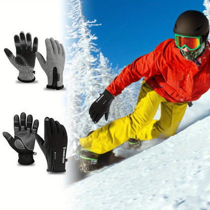 Windproof Knit Gloves for Outdoor Riding & Skiing – 2 Pairs Full-Finger Slip-Resistant Winter Gloves | 100% Polyamide Warm Gloves for Men & Women | S M L XL XXL | Black Gray