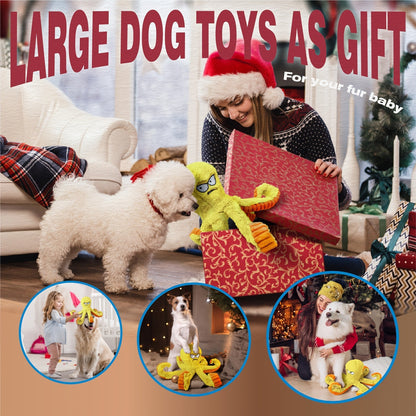 Tough Dog Chew Toy Octopus - Squeaky Stuffed Interactive Dog Toys for Large Dogs, Crinkle Tug of War Plush Dog Toy to Keep Dogs Busy, Durable Dog Toys 1/2/4 Pack - Blue & Yellow Octopus
