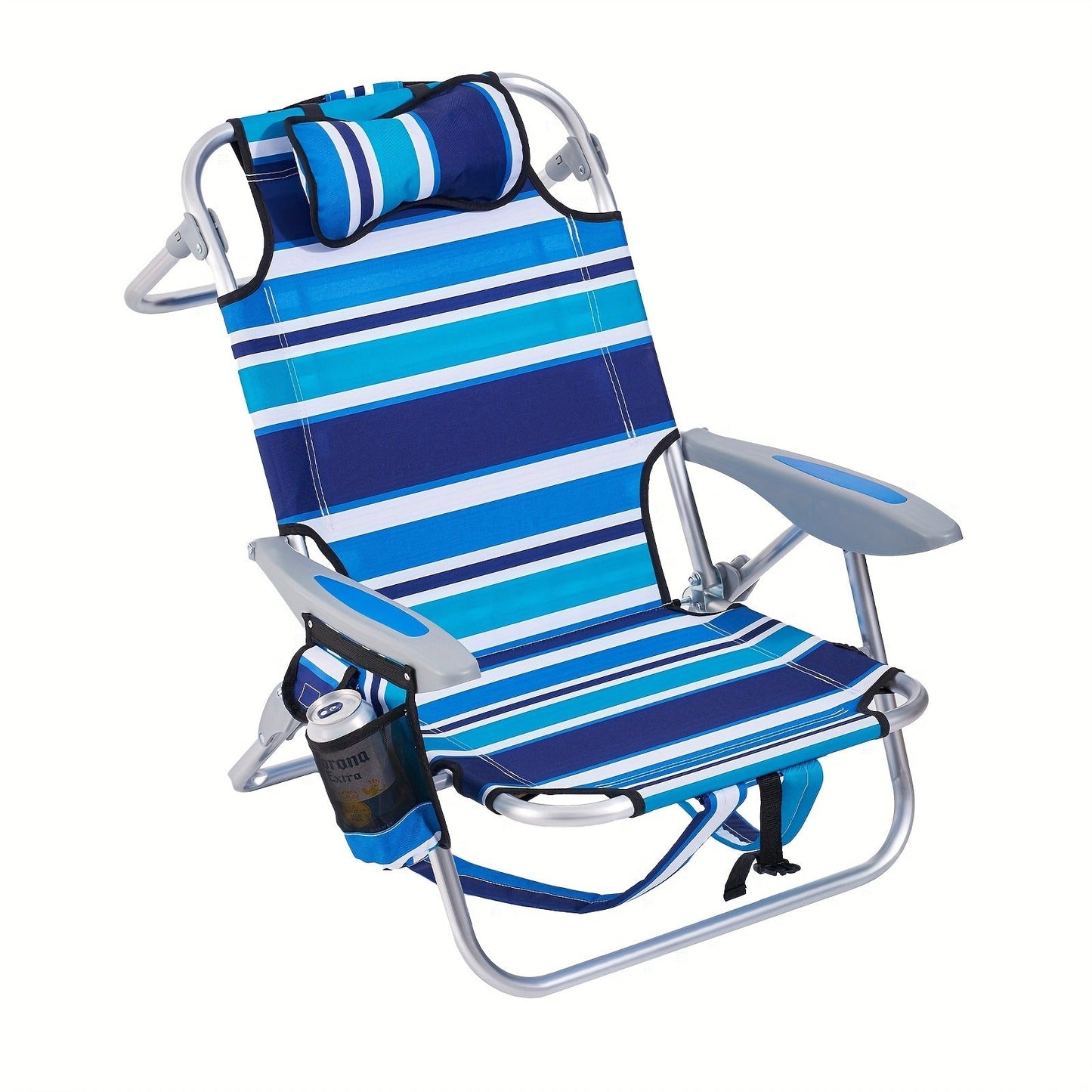 Folding Beach Chair Lay Flat Camping Chair for Adults 4 Position Adjustable Backpack Chair with Cup Holder Towel Bar Cooler Pouch Lightweight Portable Outdoor Lounge Chair